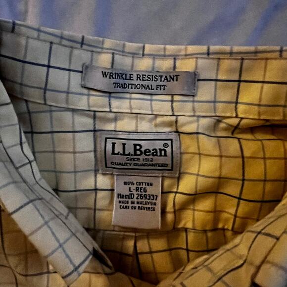 L.L. Bean Men's Wrinkle Resistant  Yellow Plaid Button-Down Shirt - Size L Reg - Picture 5 of 6
